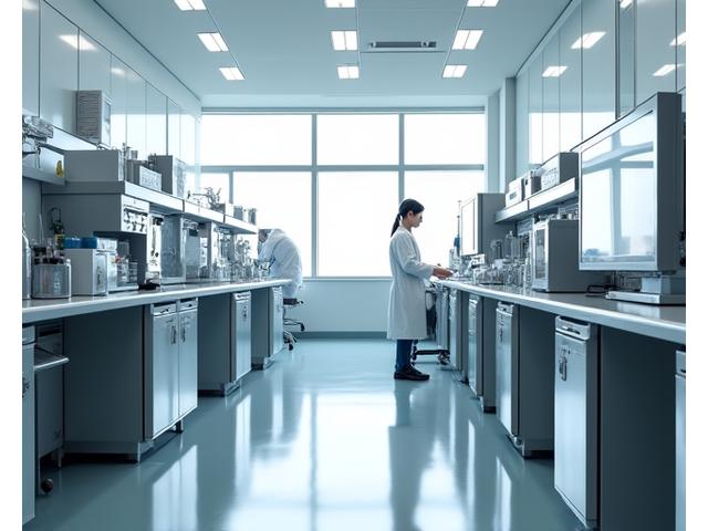 最新の分析機器が並ぶ研究開発棟の様子